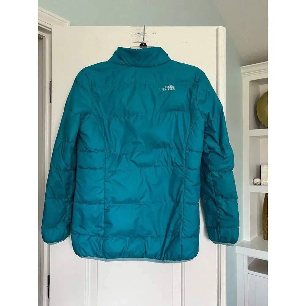 The North Face Down Quilted 550 Girls Youth Blue Puffer Coat Jacket X Large